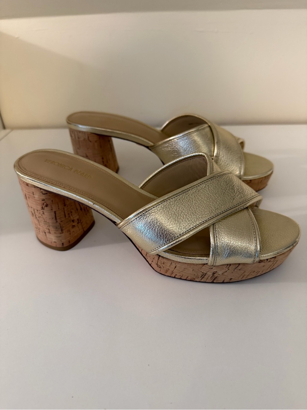 Veronica Beard Metallic Gold Cork Platform Mules size 10